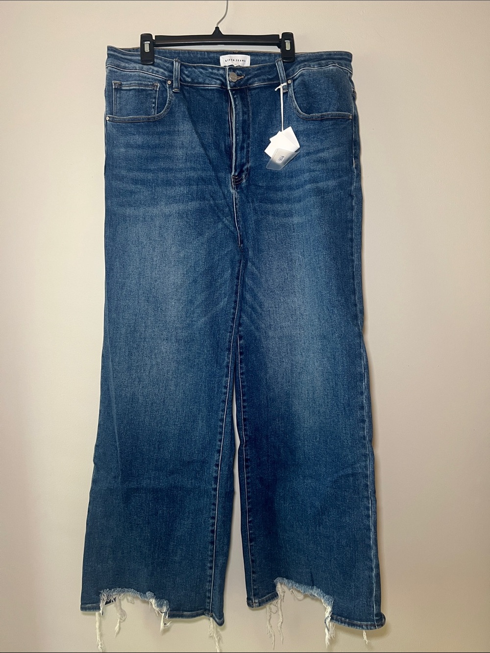 Risen Jeans Wide Leg Raw Hem Blue Jeans